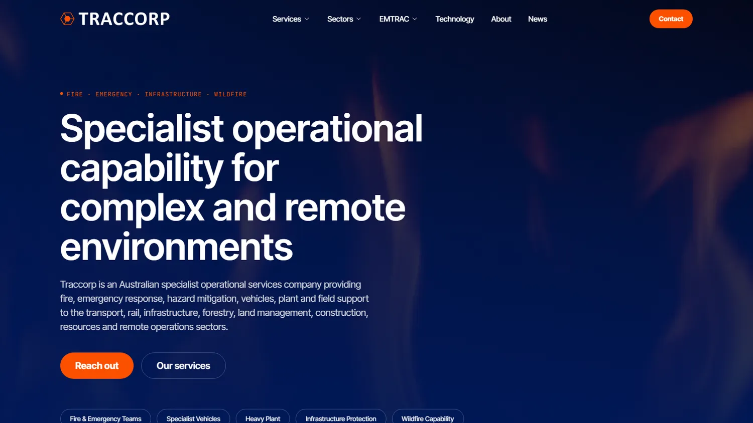 Traccorp fire, emergency, infrastructure and wildfire website